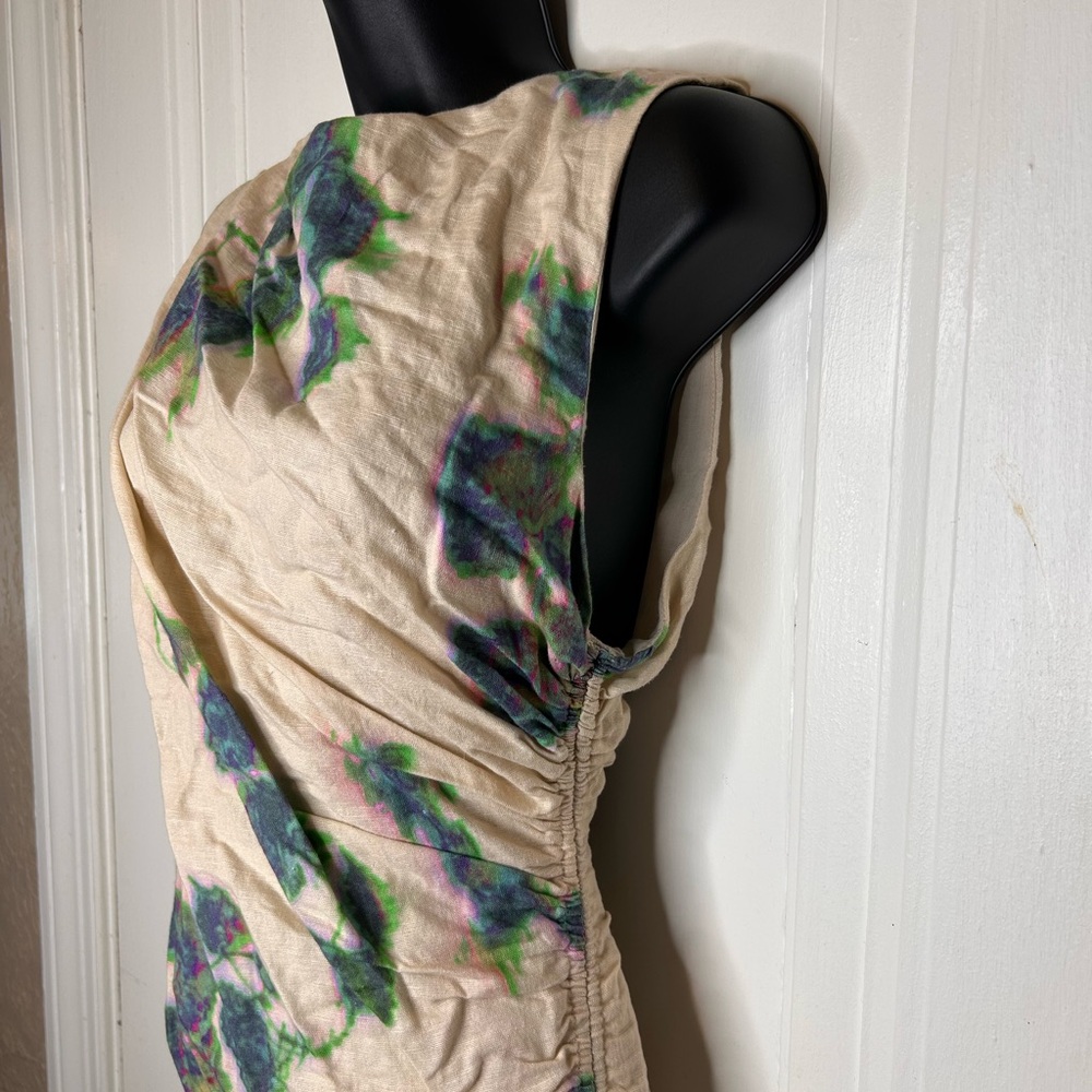 ✨SOLD✨Zara Cream and Blue Asymmetrical Sheath Dress - Picture 4 of 7
